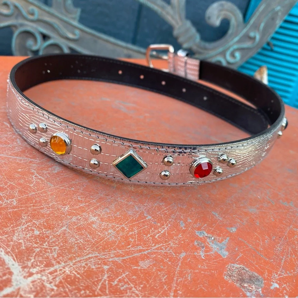 Vintage Capezio Silver Belt Colorful Gem and silver studs, Small, bling belt
